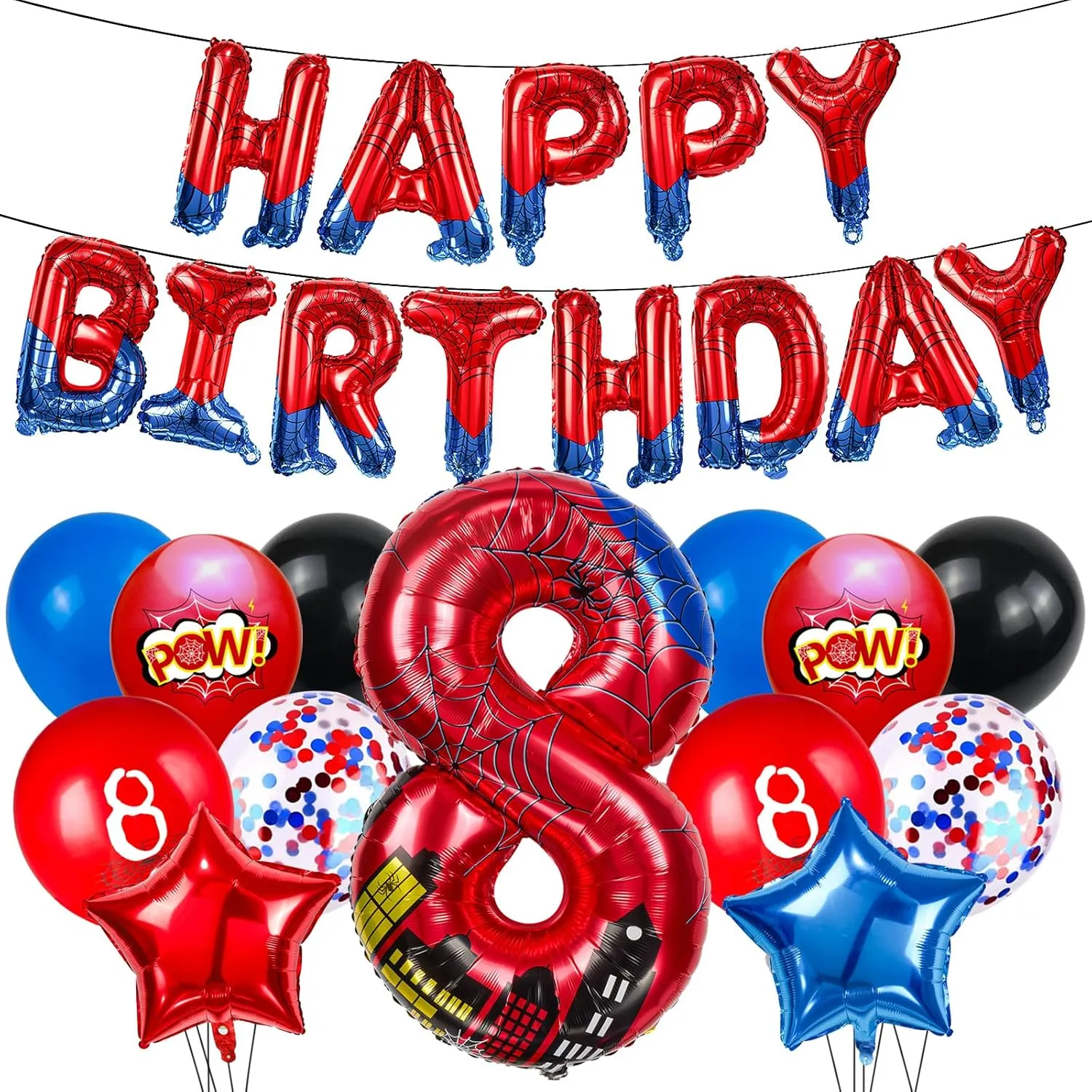 Inch Red and Blue Spider Theme Number Foil Birthday Decoration Balloon, Spider abnormal spurn majority Theme Happy Birthday Banner Party Decoration Balloon, Letter Logo Superhero Party Supplies (8) Cartoon Hero 40 
