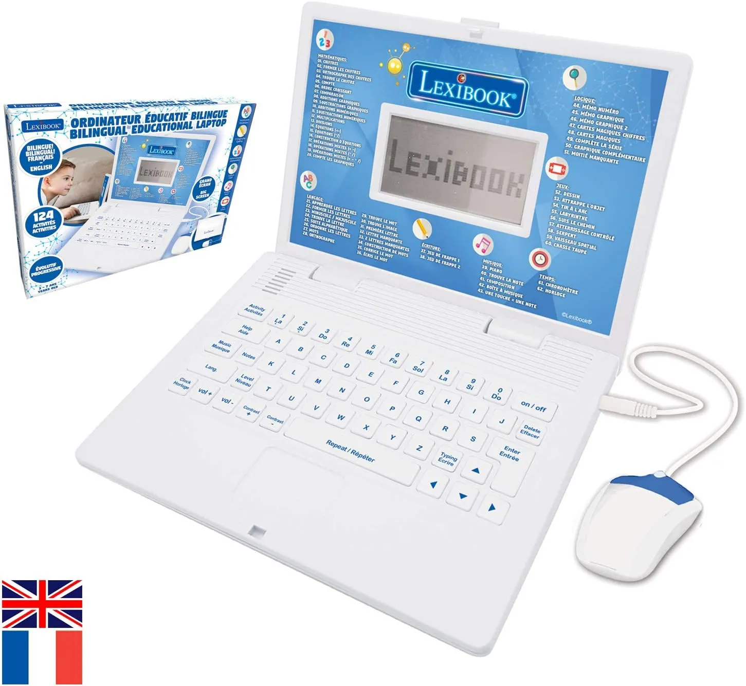 income and Music LEXIBOOK JC598i1_01 Educational and Bilingual Laptop French/English-Toy for Children with 124 Activities to Learn Mathematics$ Dactylography$ Logic$ Clock Reading$ Play Games 
