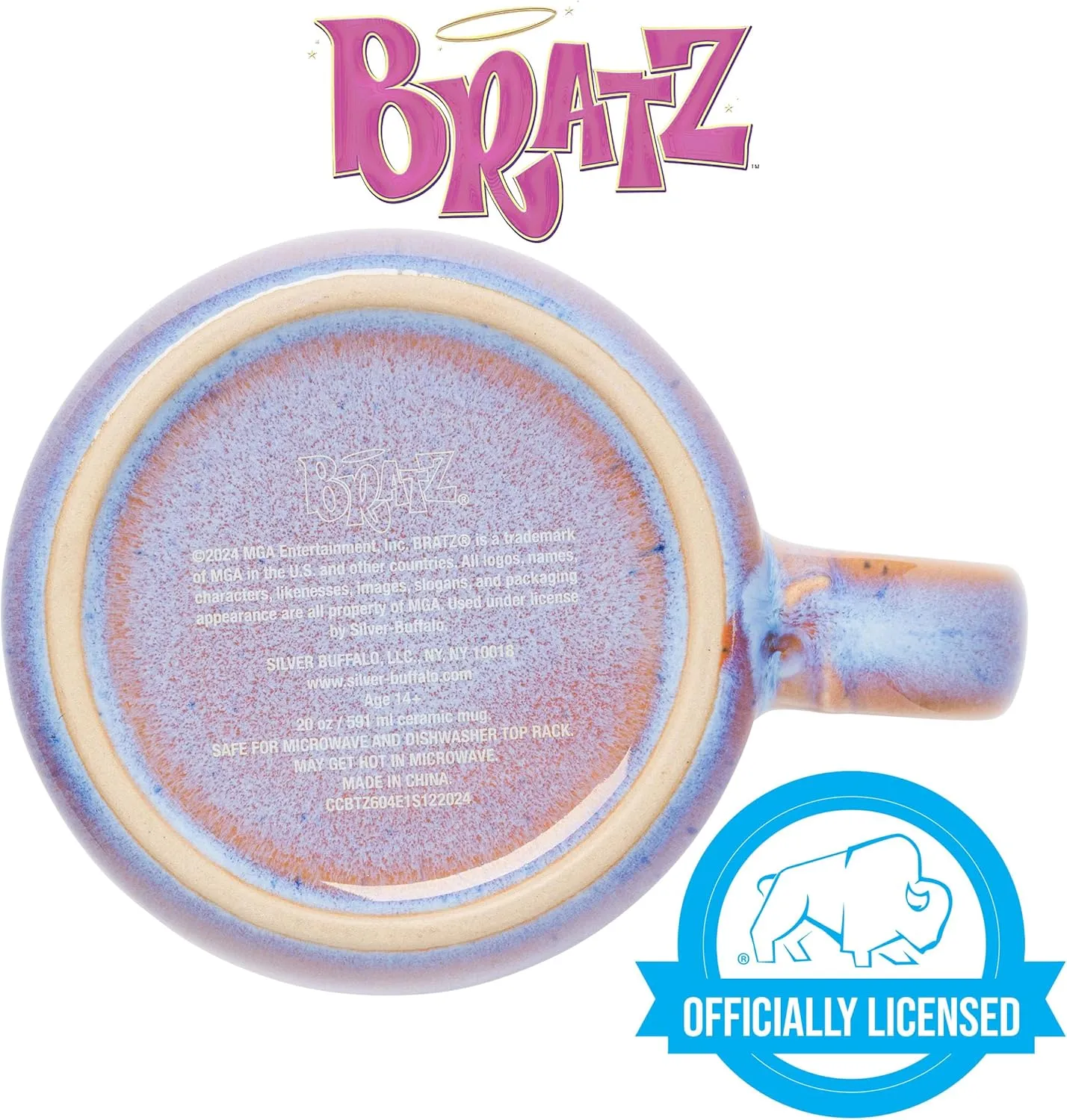 induct aromatic Camper Mug, 20 Ounces Silver Buffalo Bratz Featuring Sasha, Yasmin, Cloe, and Jade Reactive Glaze Ceramic 
