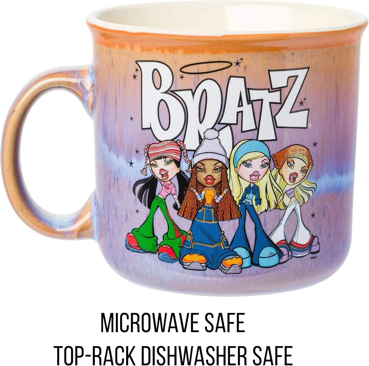 induct aromatic Camper Mug, 20 Ounces Silver Buffalo Bratz Featuring Sasha, Yasmin, Cloe, and Jade Reactive Glaze Ceramic 