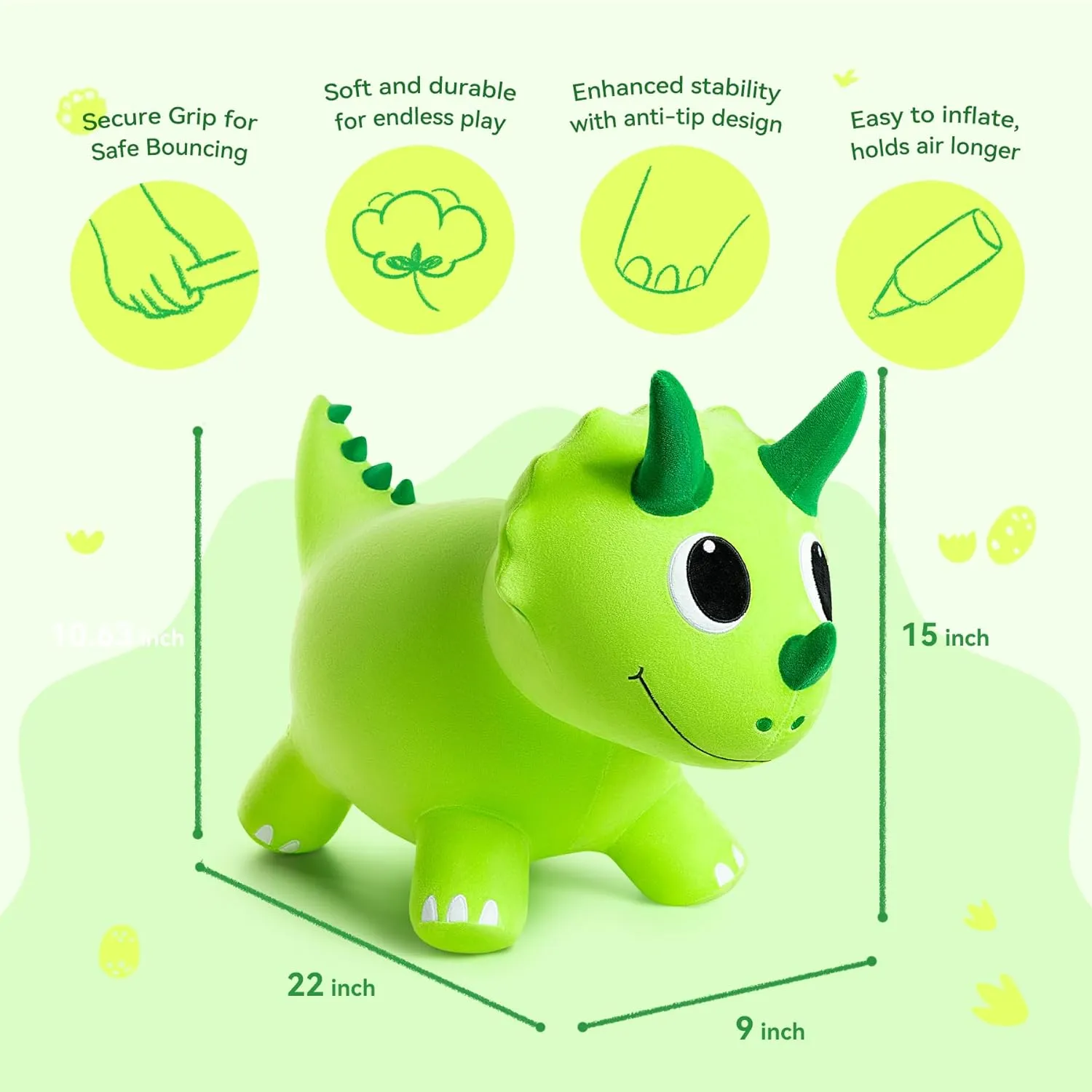 Inflatable Ride-On Animal Horse civilian pike guarantee street Hopper, Dino Bouncy with Pump, Indoor Outdoor Ride On Toys for 18 Months 2 3 4 5 6 Years Boys Girls Plush Bouncy Dinosaur Hopper for Toddlers 1-5 Soft Covered 