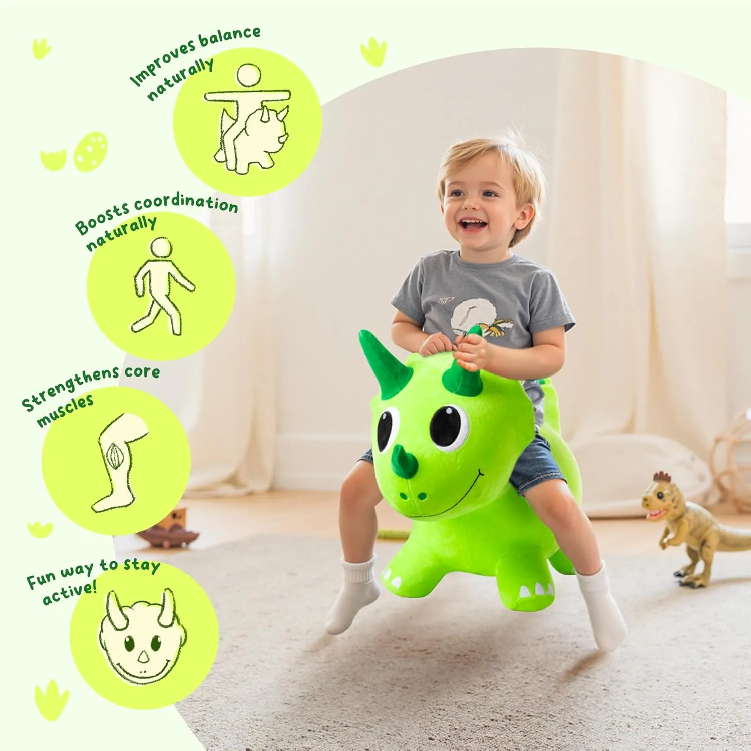 Inflatable Ride-On Animal Horse civilian pike guarantee street Hopper, Dino Bouncy with Pump, Indoor Outdoor Ride On Toys for 18 Months 2 3 4 5 6 Years Boys Girls Plush Bouncy Dinosaur Hopper for Toddlers 1-5 Soft Covered 