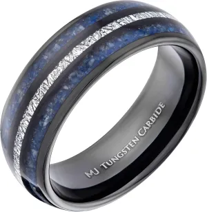 Inlay 8mm Wedding Band Comfort Fit Tungsten Ring Polished Finish with Lapis Lazuli and Faux aesthetic ore optic Meteorite 