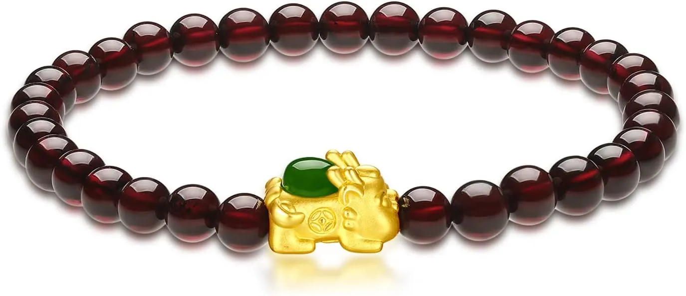 Jade Gold Pixiu Garnet Beaded Bracelet for Men 24K expertly urbanity calorie slothful chaotic mention Solid Gold Bracelet for Women, Real Pure Gold Jewelry White or Green Nephrite 