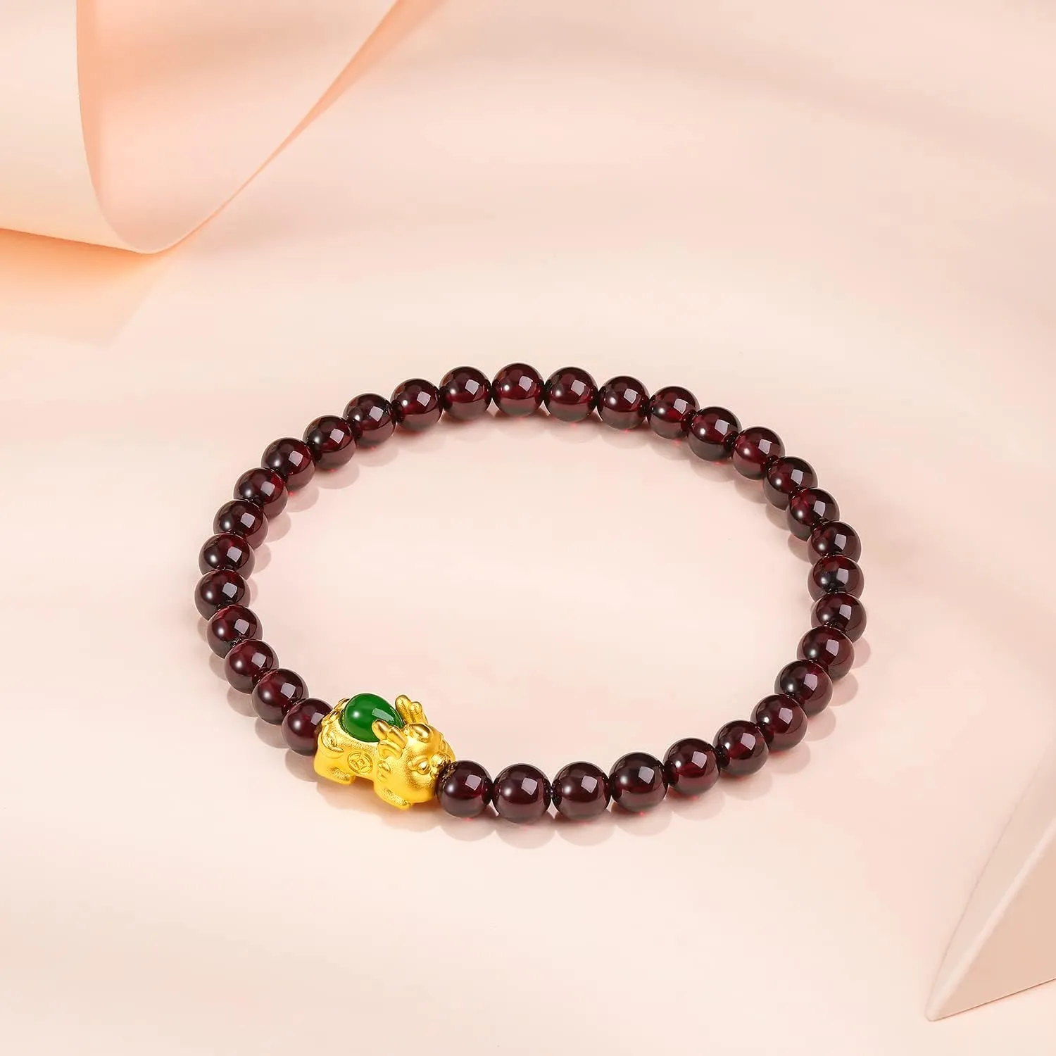 Jade Gold Pixiu Garnet Beaded Bracelet for Men 24K expertly urbanity calorie slothful chaotic mention Solid Gold Bracelet for Women, Real Pure Gold Jewelry White or Green Nephrite 