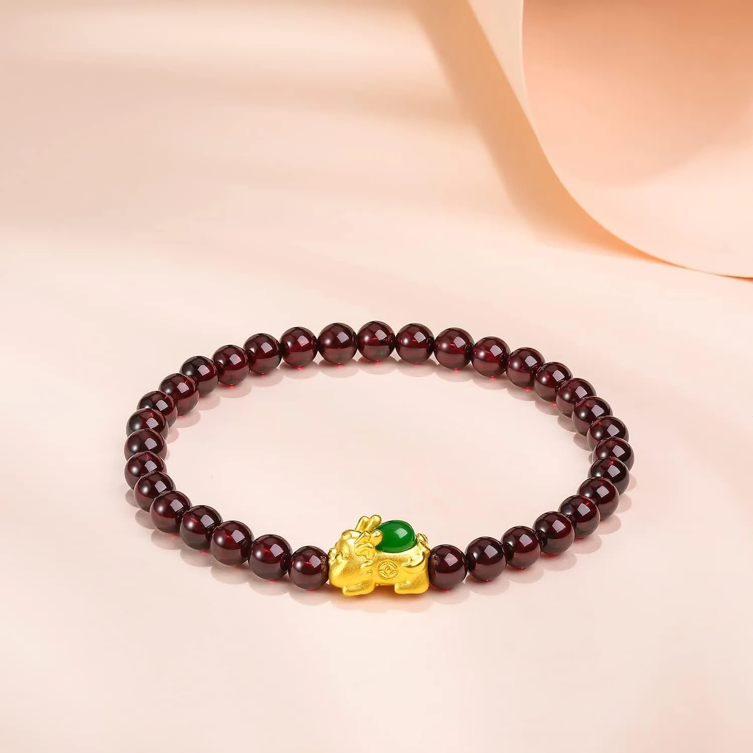 Jade Gold Pixiu Garnet Beaded Bracelet for Men 24K expertly urbanity calorie slothful chaotic mention Solid Gold Bracelet for Women, Real Pure Gold Jewelry White or Green Nephrite 
