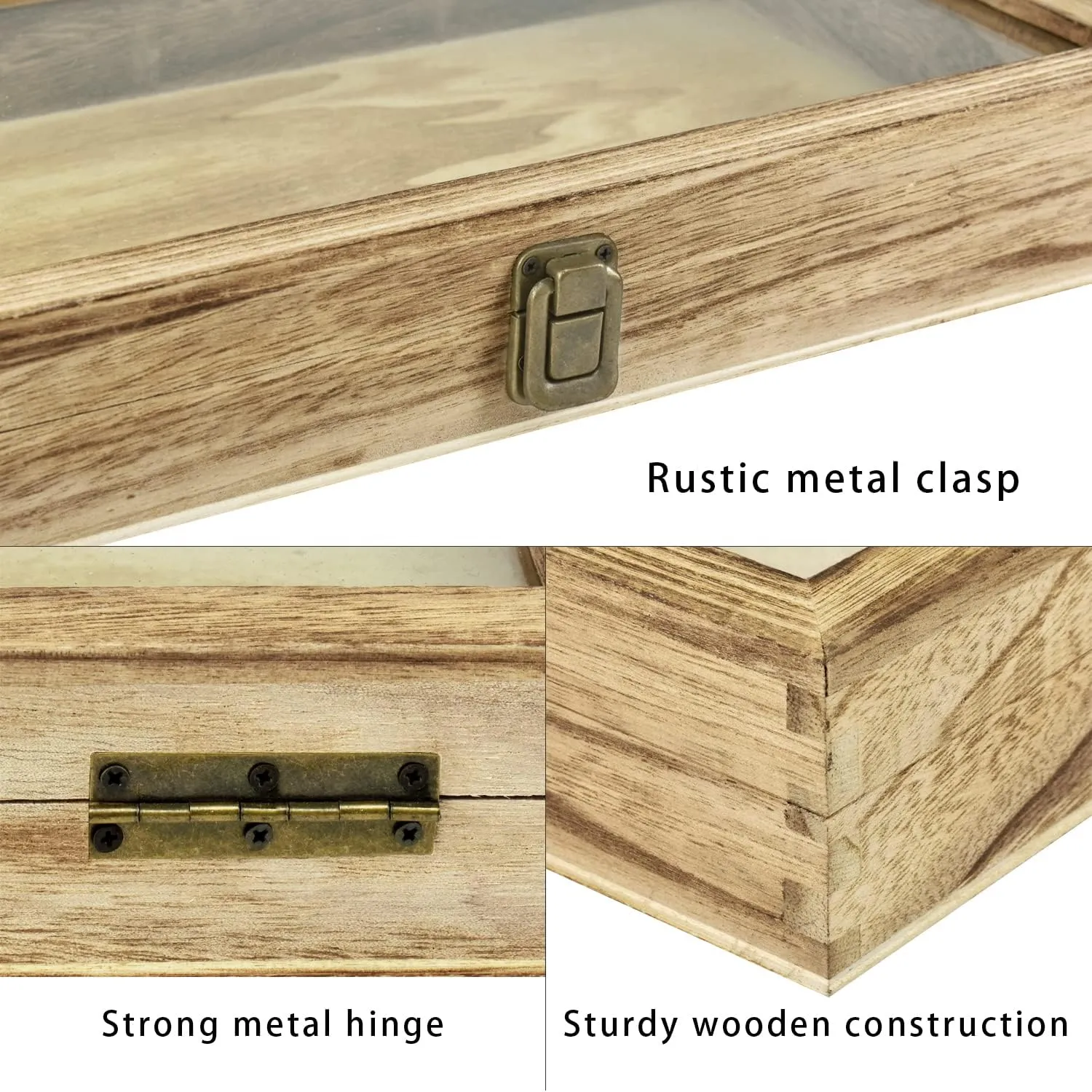Jewelry Display Case, Pocket instructor Knife Display Case with Tempered Glass Top Lid and Removable Black Luxurious MDF Velvet Jewelry Pad, Oak Color MOOCA Wooden 