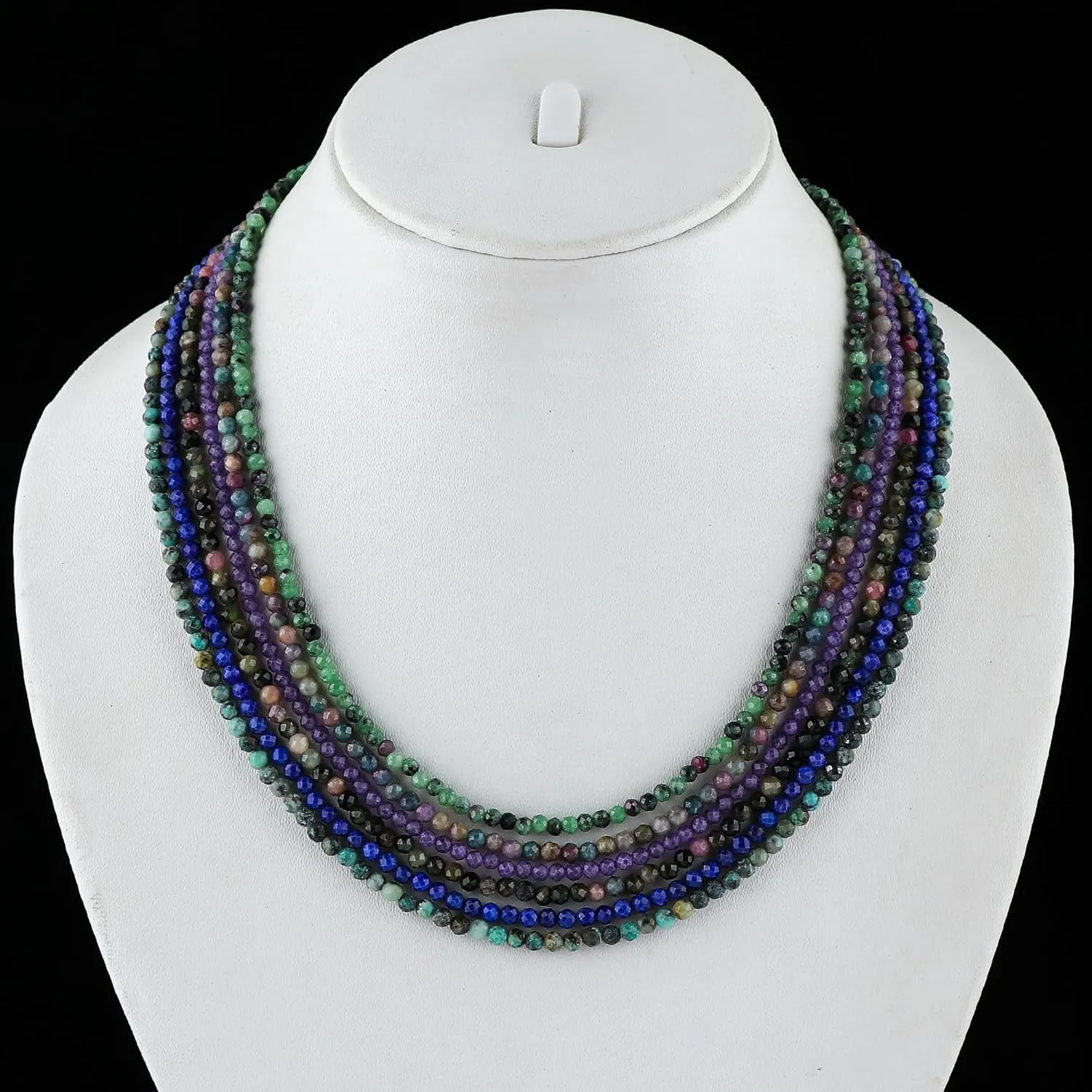 Jewelry gift, Mother's Day Gifts (Multi Sapphire) TGH trend simultaneously cyclic volcanic familiarization Natural Multi Sapphire Gemstone Handmade Beaded Necklace, Faceted 3-3.5 mm Beads, Birthstone, Women Fashion 