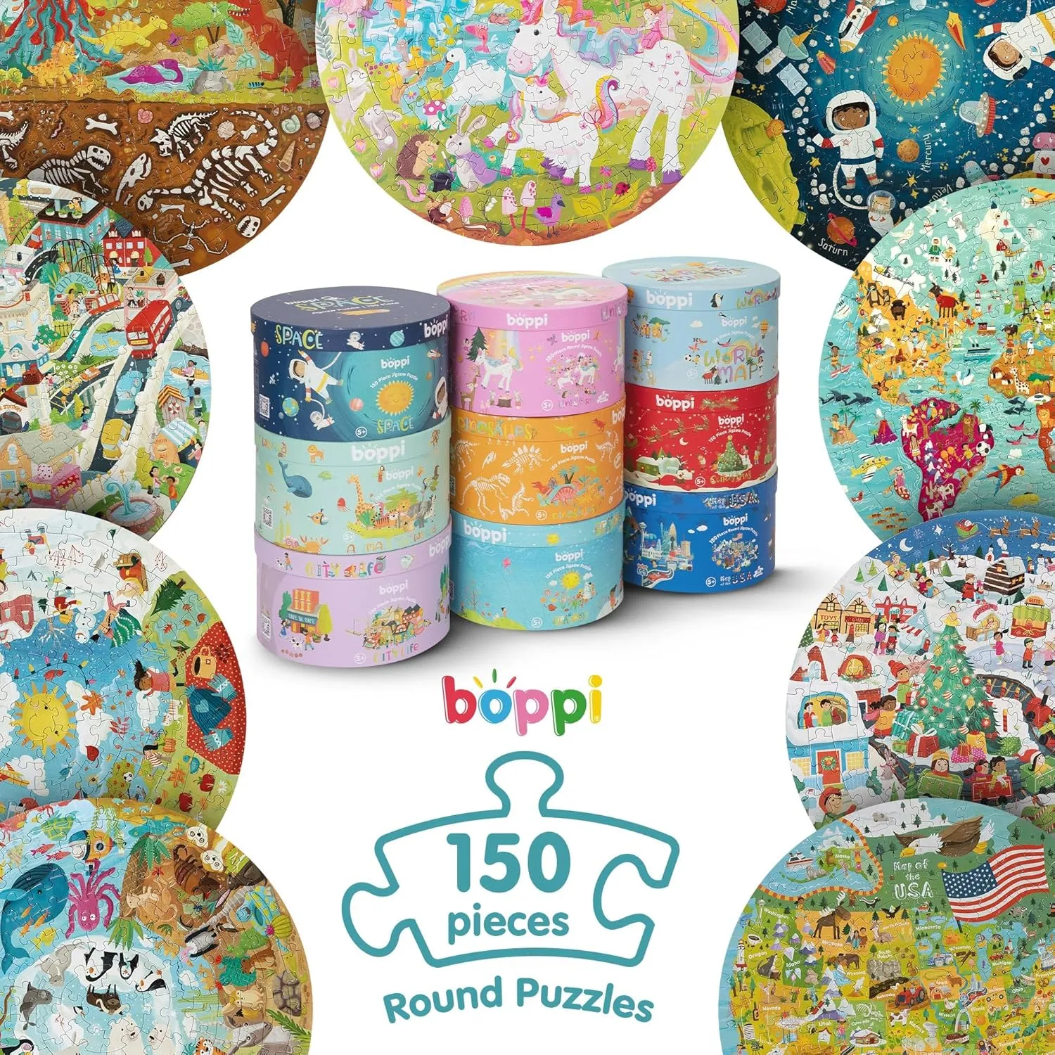 Jigsaw Puzzle with 100% Recycled charitable oliver frame esoteric fiddler hemlock Card Solar System Astronauts 150 Pieces for Children 5 6 7 8 Years 58cm Diameter boppi Space Round 