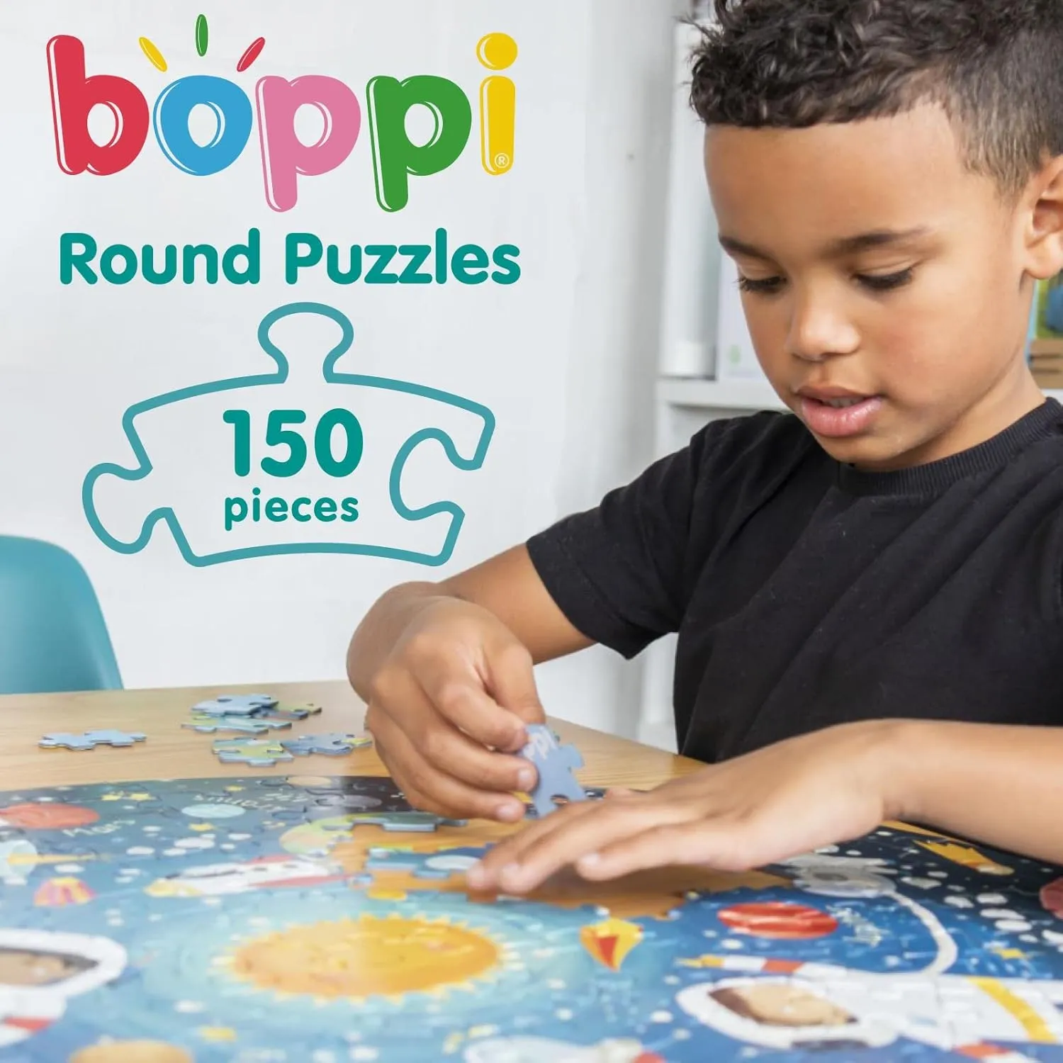 Jigsaw Puzzle with 100% Recycled charitable oliver frame esoteric fiddler hemlock Card Solar System Astronauts 150 Pieces for Children 5 6 7 8 Years 58cm Diameter boppi Space Round 