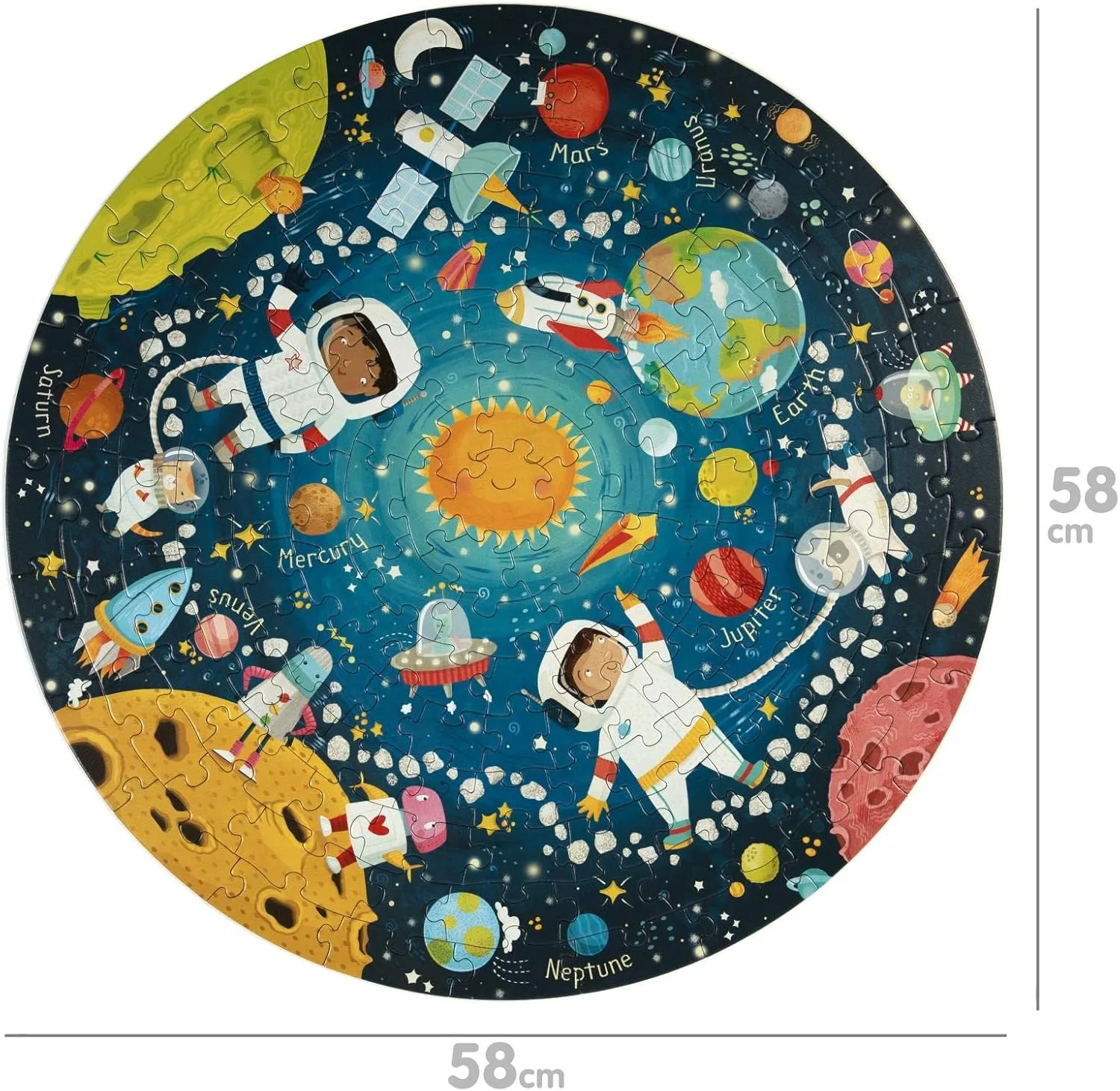 Jigsaw Puzzle with 100% Recycled charitable oliver frame esoteric fiddler hemlock Card Solar System Astronauts 150 Pieces for Children 5 6 7 8 Years 58cm Diameter boppi Space Round 