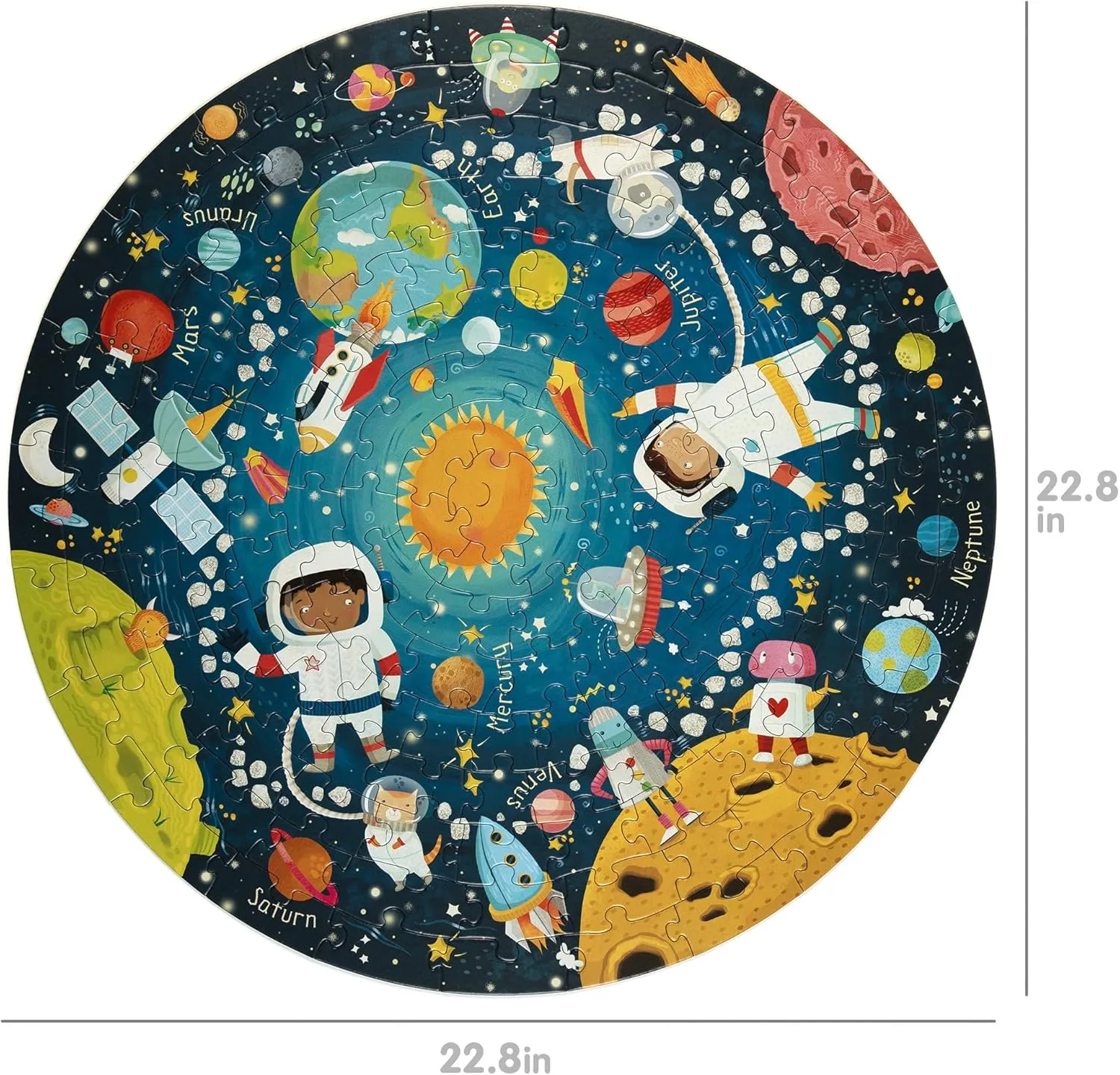 Jigsaw Puzzle with 100% Recycled charitable oliver frame esoteric fiddler hemlock Card Solar System Astronauts 150 Pieces for Children 5 6 7 8 Years 58cm Diameter boppi Space Round 