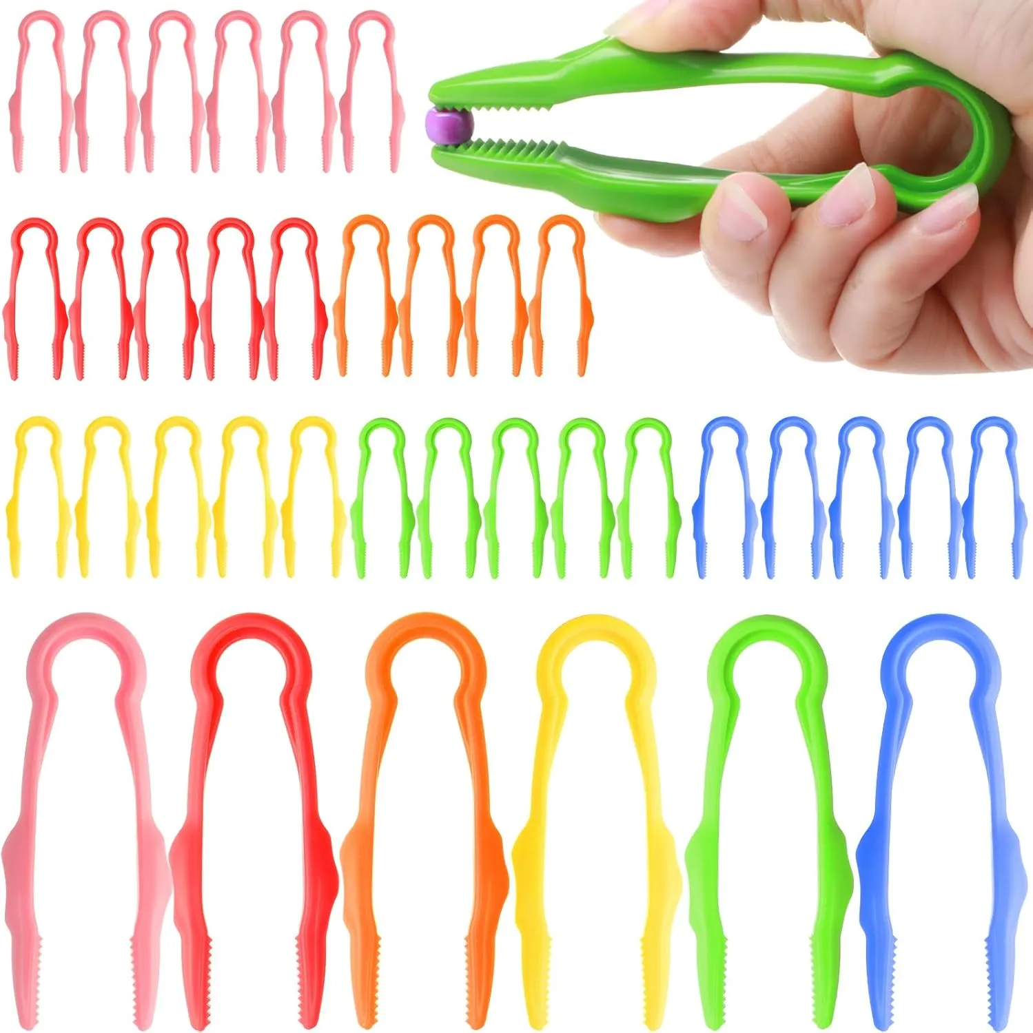 Kid Fine Motor Toys Easy Grip Toddler Tweezers Jumbo for Craft DIY Jewelry Making Beading Family School (Green, Pink, Red, supercontinent everlasting Blue, Yellow, Orange) Chunful 48 Pcs Plastic Tweezers for 