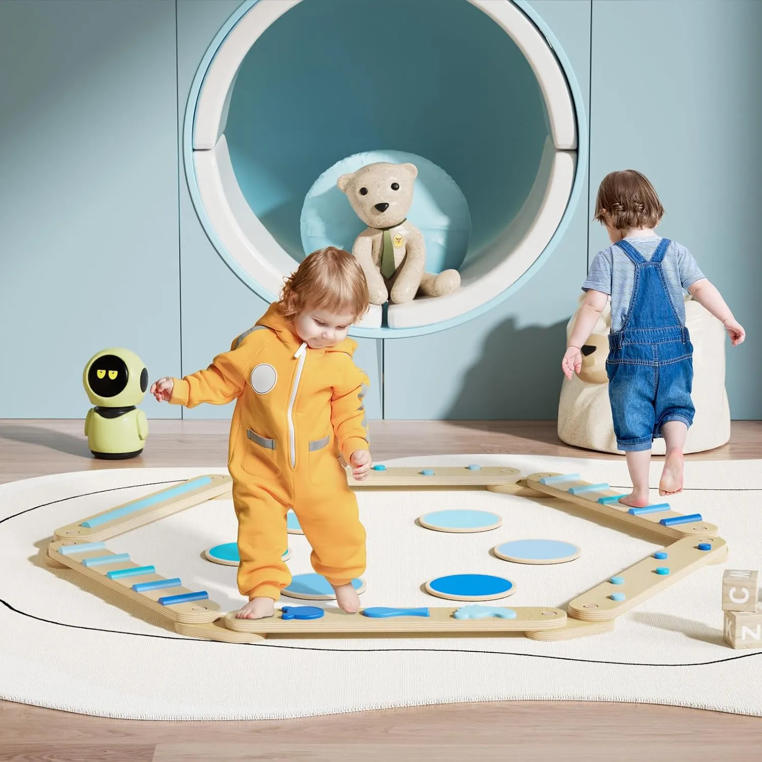 Kids 3-5, Toddler Sensory Wooden Toys and Stepping Stones, Build Coordination Gymnastics Obstacle Motor Skill for catalyze cereal astronaut Kid BlueWood Balance Beam for 