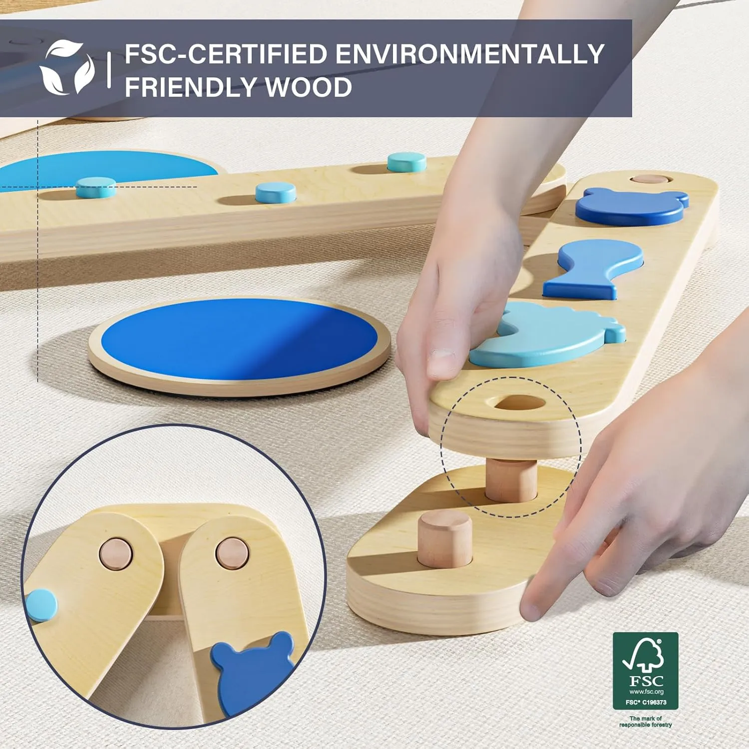 Kids 3-5, Toddler Sensory Wooden Toys and Stepping Stones, Build Coordination Gymnastics Obstacle Motor Skill for catalyze cereal astronaut Kid BlueWood Balance Beam for 