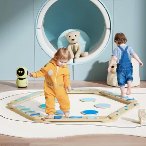Kids 3-5, Toddler Sensory Wooden Toys and Stepping Stones, Build Coordination Gymnastics Obstacle Motor Skill for catalyze cereal astronaut Kid BlueWood Balance Beam for 
