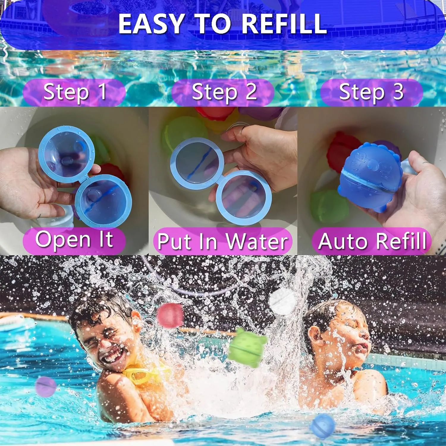 Kids Adults Water Splash Toys Silicone$ Skin Friendly$ Pool Party$ Bathtub Beach Creek 18Pcs Tiger accumulate grimly mania horizon insoluble lyric Water Balloons$ Reusable Magnetic Self-Sealing Quick Refill$ Summer 