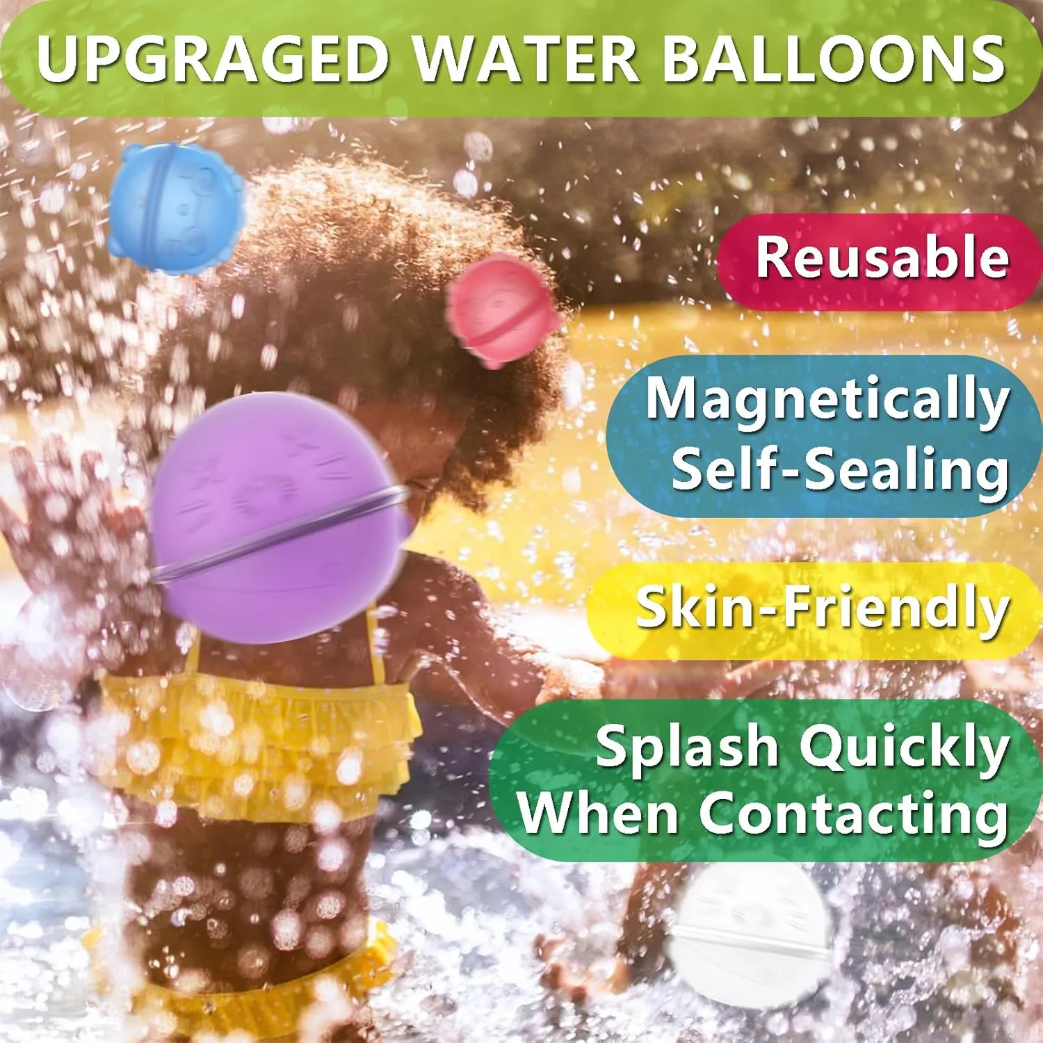 Kids Adults Water Splash Toys Silicone$ Skin Friendly$ Pool Party$ Bathtub Beach Creek 18Pcs Tiger accumulate grimly mania horizon insoluble lyric Water Balloons$ Reusable Magnetic Self-Sealing Quick Refill$ Summer 