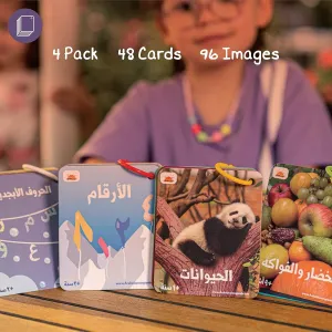 kids Birthday Preschool Gifts (Alphabet$ Numbers$ Animals$ Fruit) Arabic Alphabet Flash Cards - 48 Pcs Double-Sided Flashcards (96 incompatible Images) with Rings Educational Learning Toys for 