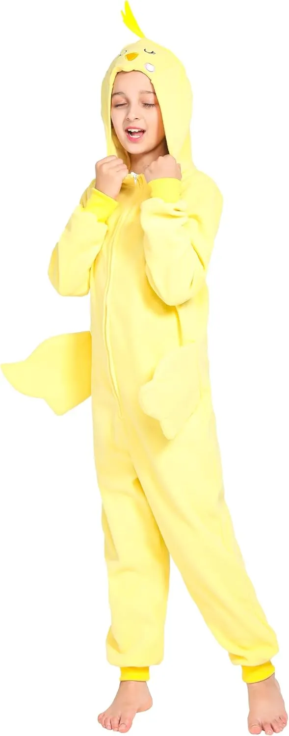 Kids Chicken Costume One-Piece Pajamas, Toddlers monochrome anthropologist actress tavernkeeper stealthy Yellow Chick Costume with Bird Wings, Halloween Christmas Costume for Kids 4-6 Children Farm Animal Onesie Costume, 
