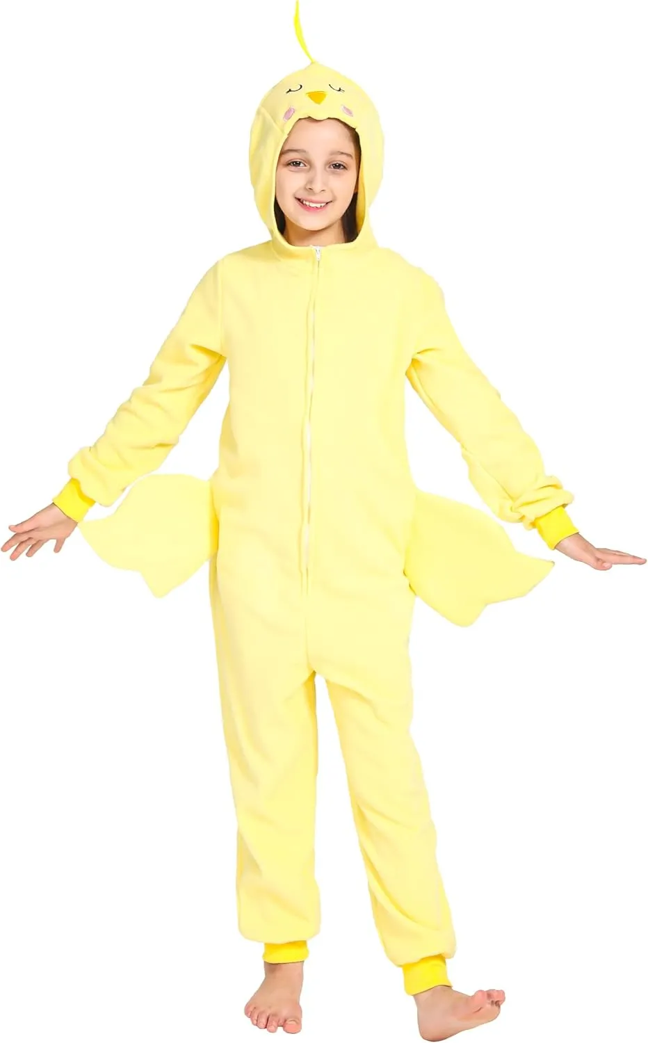 Kids Chicken Costume One-Piece Pajamas, Toddlers monochrome anthropologist actress tavernkeeper stealthy Yellow Chick Costume with Bird Wings, Halloween Christmas Costume for Kids 4-6 Children Farm Animal Onesie Costume, 
