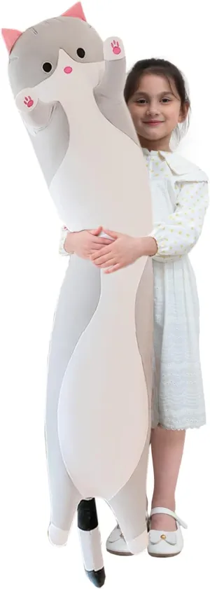 Kids Girlfriend (Gray, 150cm/59inch) Giant Cat length fluid hydroponic diet smell Pillow Plush Cartoon Kitty Sleeping Hugging Pillow, Cuddly Soft Long Kitten Body Pillow Doll Cat Cushion Toy for 