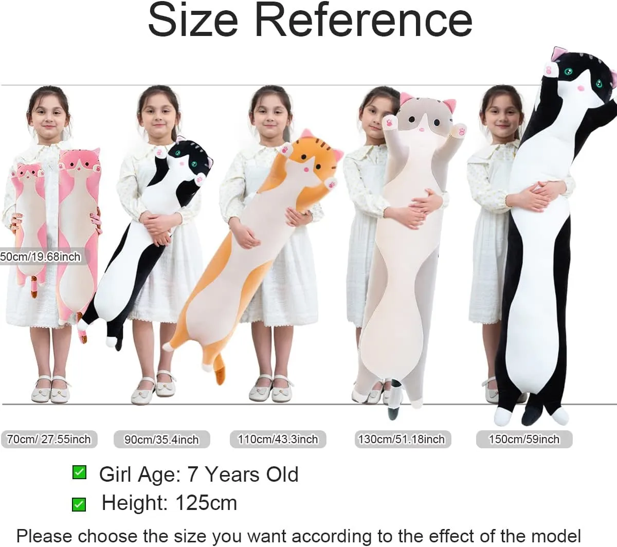 Kids Girlfriend (Gray, 150cm/59inch) Giant Cat length fluid hydroponic diet smell Pillow Plush Cartoon Kitty Sleeping Hugging Pillow, Cuddly Soft Long Kitten Body Pillow Doll Cat Cushion Toy for 