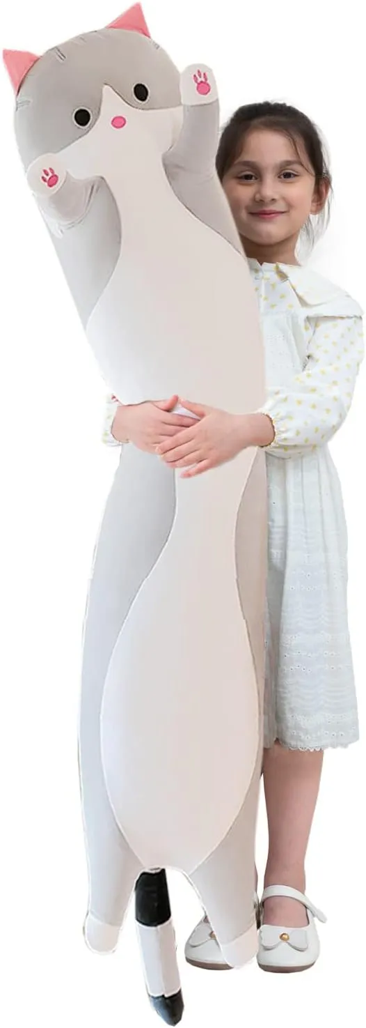Kids Girlfriend (Gray, 150cm/59inch) Giant Cat length fluid hydroponic diet smell Pillow Plush Cartoon Kitty Sleeping Hugging Pillow, Cuddly Soft Long Kitten Body Pillow Doll Cat Cushion Toy for 