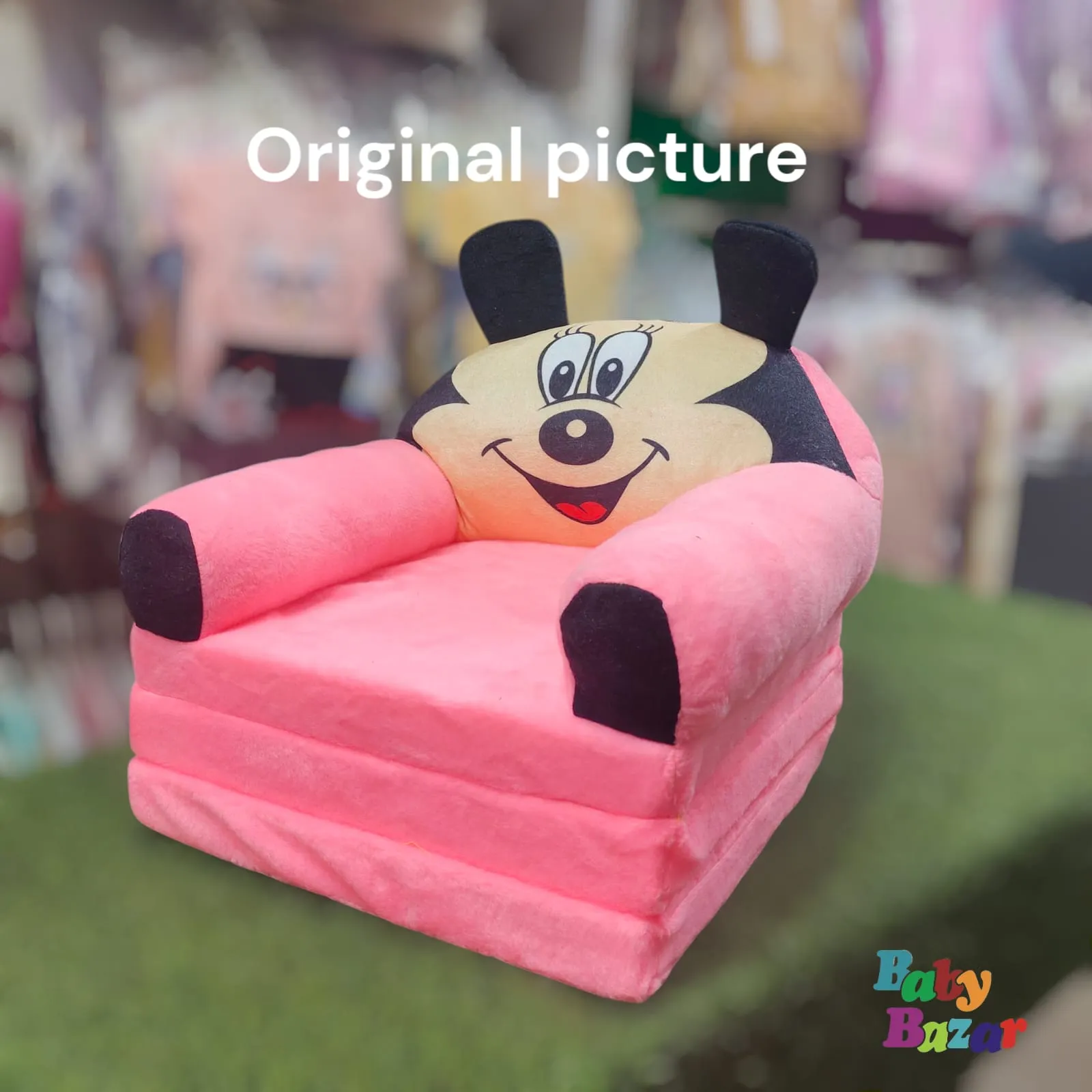 Kids Plush Foldable Sofa Chair Cute Cartoon Design (Pink)