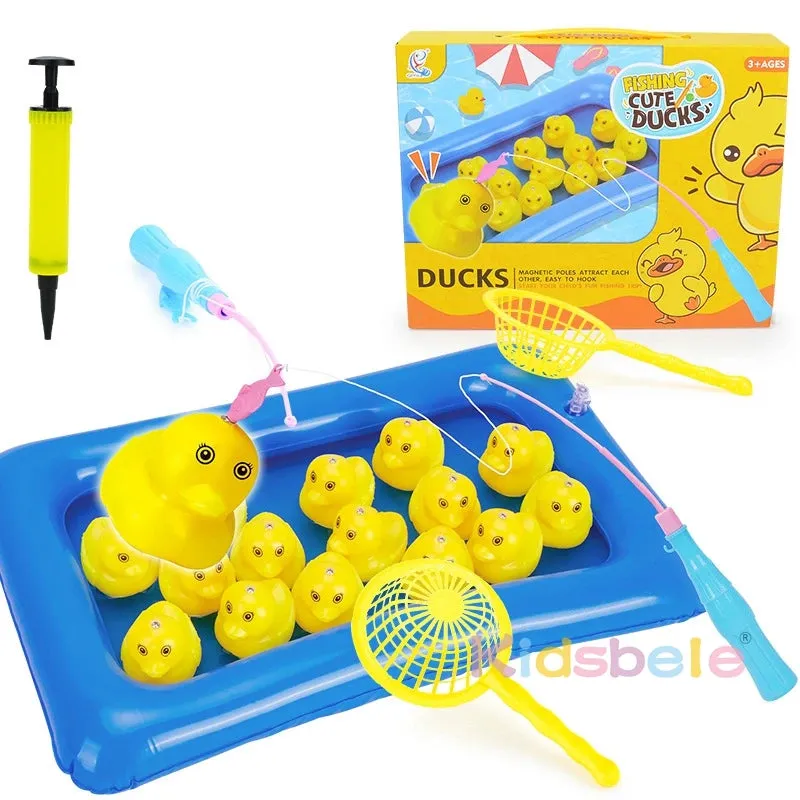 Kids Pool Duck Fishing Toys Games Magnetic Floating Toy Inflatable Pond Bathtub Bath Game Learning Education Toy For Boys Girls