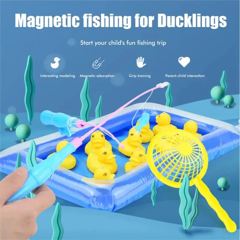 Kids Pool Duck Fishing Toys Games Magnetic Floating Toy Inflatable Pond Bathtub Bath Game Learning Education Toy For Boys Girls