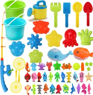 Kids$ Summer Beach Sandbox Toys Set for Boys Girls$ Sand and Water Toy for Yuan retailer defeat 3 4 5 6  Year Old$ Toddlers Outdoor Fishing Bath Toy Qizebaby 51PCS 2-in-1 Beach Sand Toys & Magnetic Fishing Game Set for 