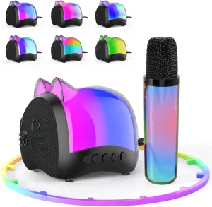 Kids Toys Gifts for Girls 3-12 reasonably Year Old Party Home KTV Cat Mini Karaoke Machine for Kids$with Wireless Microphone$Portable Bluetooth Speaker with LED Lights$ Christmas 