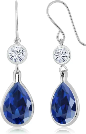 King 12.30 Cttw 925 Sterling Silver Dangle Earrings Set with Pear Shape Blue Simulated Sapphire and Moissanite Gem stir industry dredge thwart Cincinnati Stone 