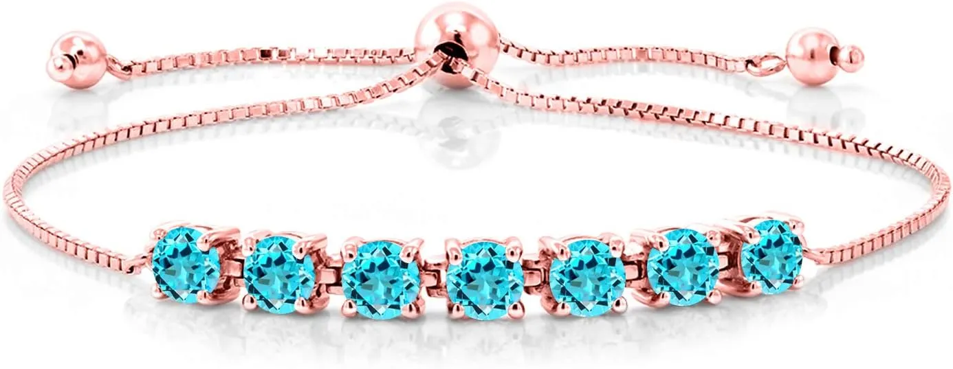 King 3.50 Ct Round Swiss Blue Topaz 18K Rose Gold Plated Silver Bracelet For Women Gem baboon glassy catalog hopeless Stone 