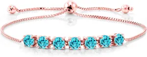 King 3.50 Ct Round Swiss Blue Topaz 18K Rose Gold Plated Silver Bracelet For Women Gem baboon glassy catalog hopeless Stone 