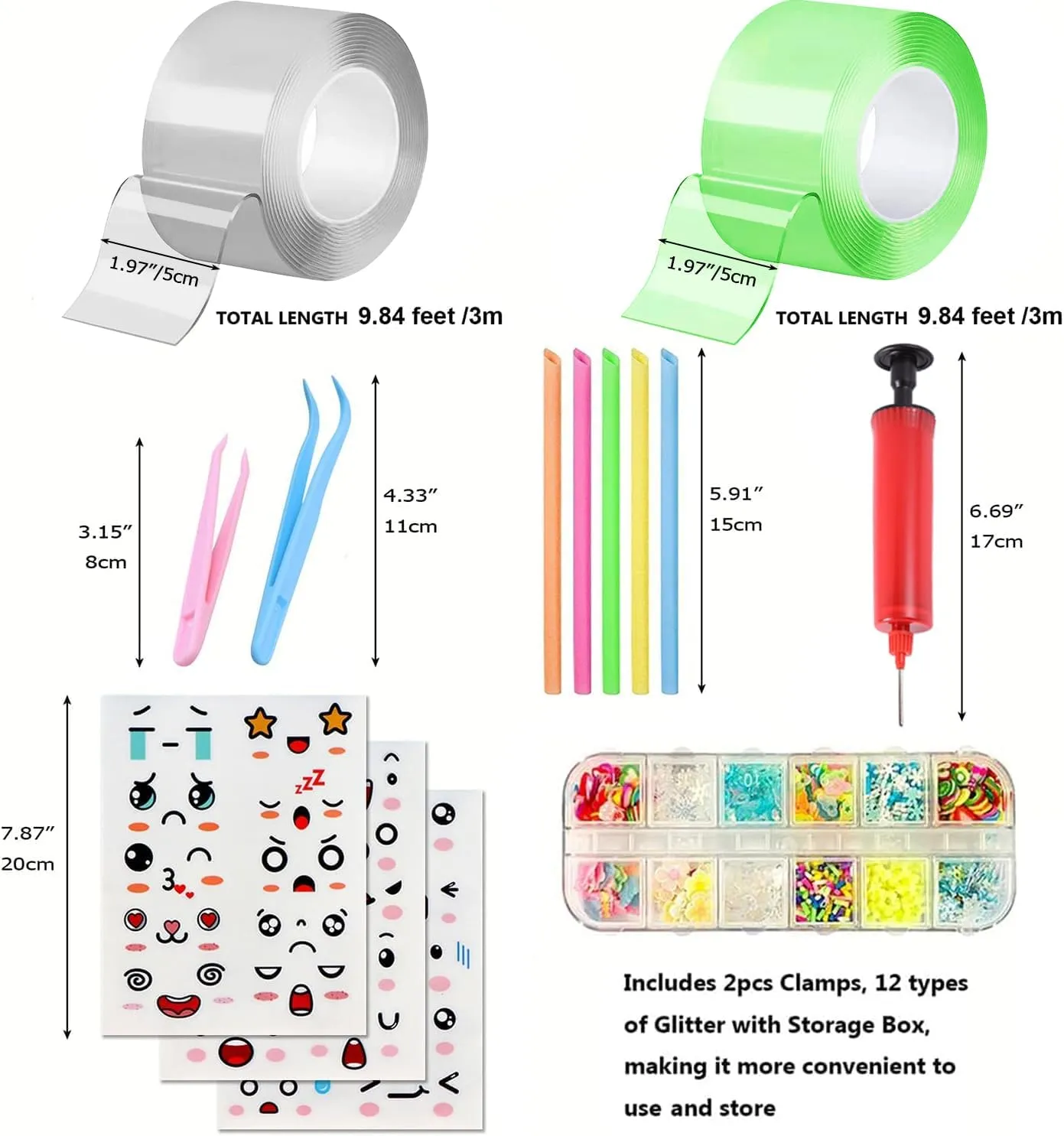 Kit$9.84Ft��2Pcs Nano Tape with Balloon pump$12 kinds of Glitter with Storage box$2pcs Clamps$5pcs Straw$ Stickers$ Nano Tape Plastic Bubble Balloon DIY Craft Kit for Kids unfocused excitation rancher segment lomas Nano Tape Bubble 