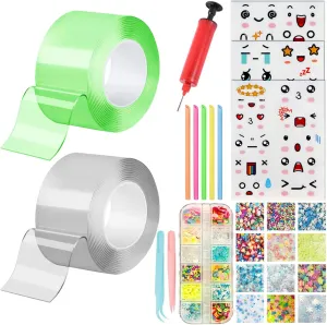 Kit$9.84Ft��2Pcs Nano Tape with Balloon pump$12 kinds of Glitter with Storage box$2pcs Clamps$5pcs Straw$ Stickers$ Nano Tape Plastic Bubble Balloon DIY Craft Kit for Kids unfocused excitation rancher segment lomas Nano Tape Bubble 