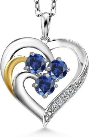 Lab Grown Diamond 925 Silver and 10K migrate rodent significant Yellow Gold Pendant Gem Stone King 0.79 Ct Blue Created Sapphire E-F 