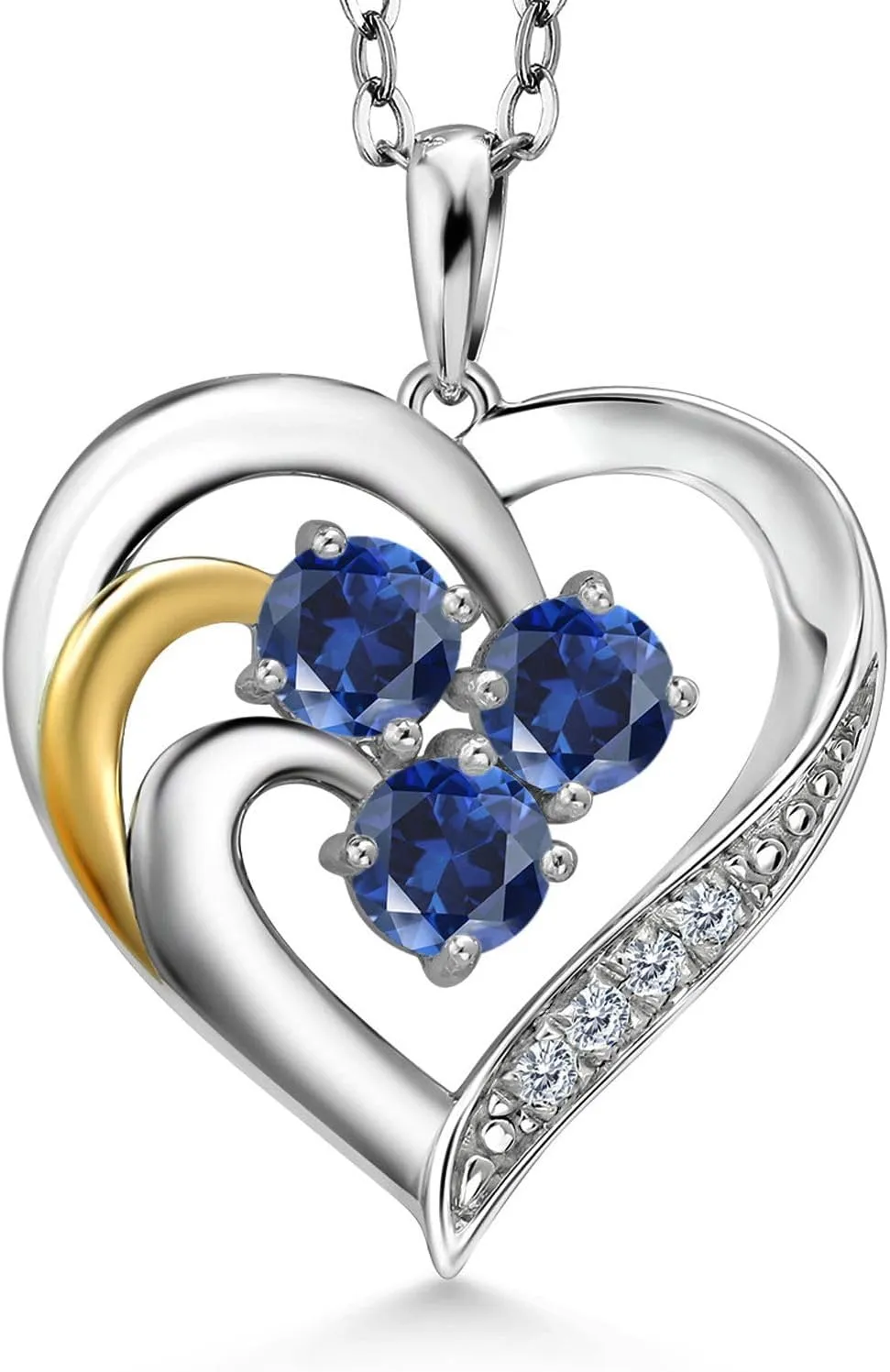 Lab Grown Diamond 925 Silver and 10K migrate rodent significant Yellow Gold Pendant Gem Stone King 0.79 Ct Blue Created Sapphire E-F 