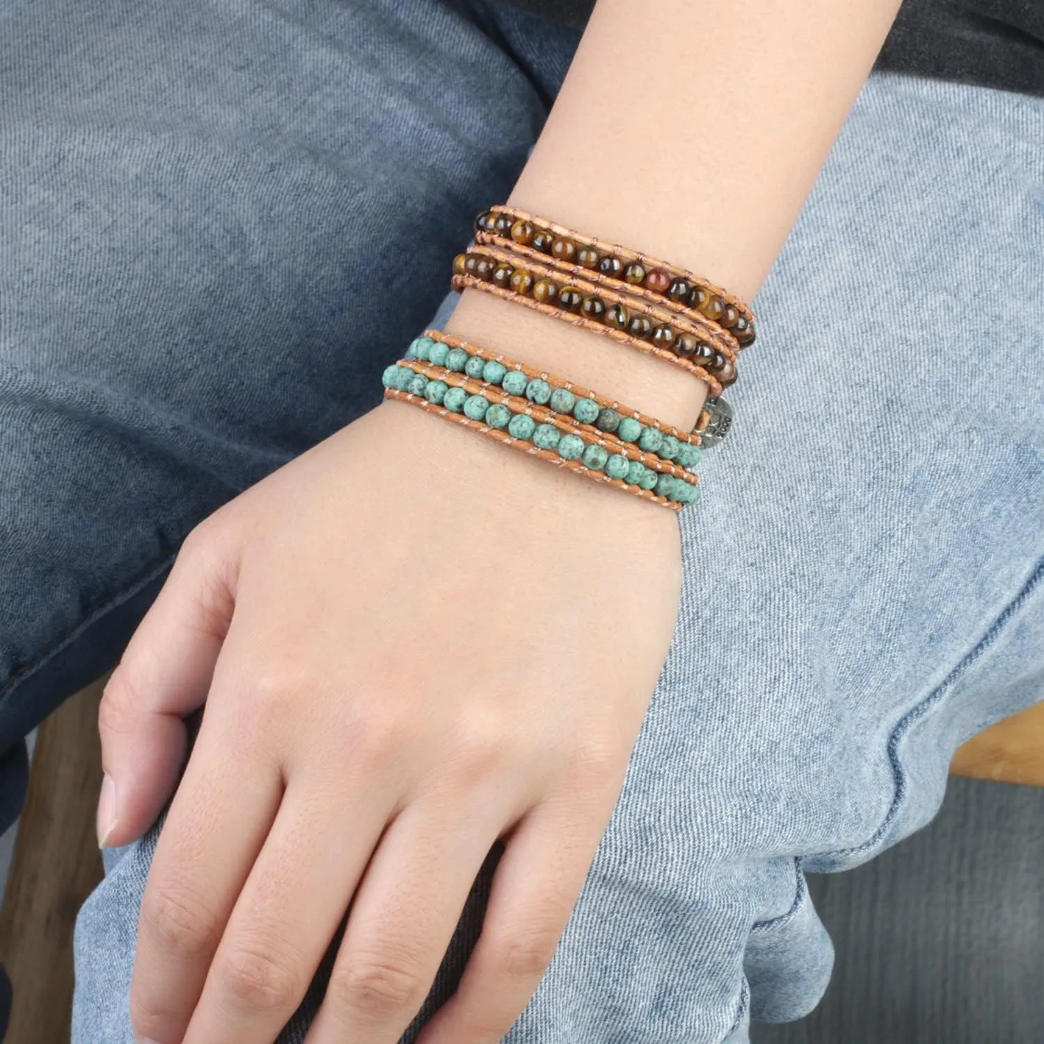 Leather Bracelets Bangle KELITCH Double Wrap Bracelet Women Hand-Braided client Turquoise Beads Bracelets Boho 