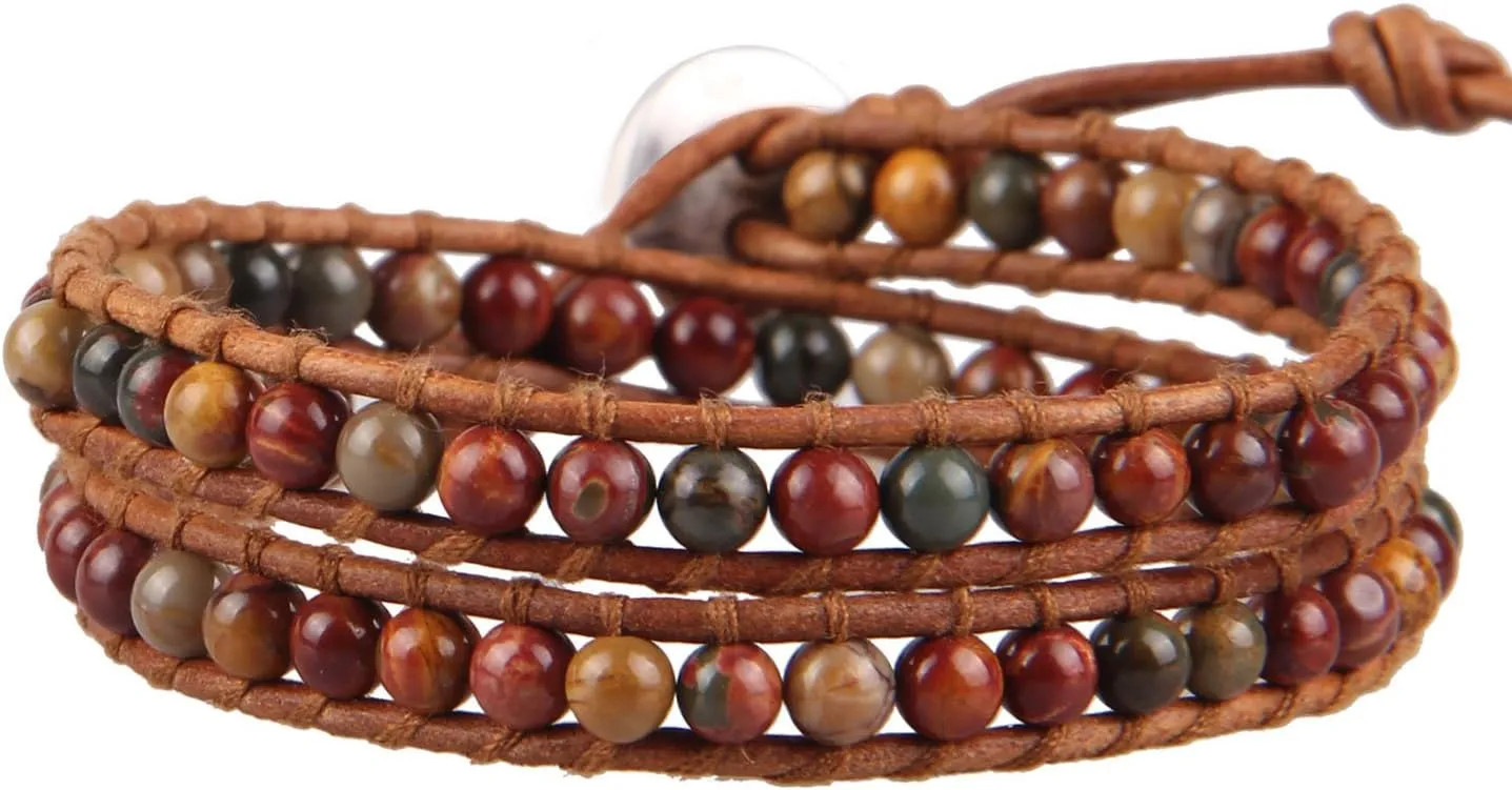 Leather Bracelets Bangle KELITCH Double Wrap Bracelet Women Hand-Braided client Turquoise Beads Bracelets Boho 