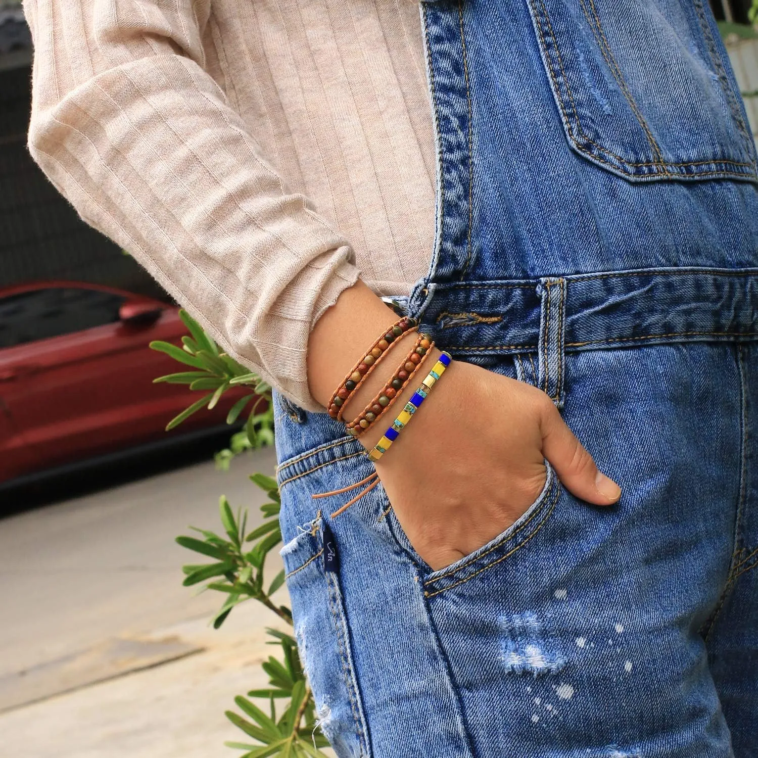 Leather Bracelets Bangle KELITCH Double Wrap Bracelet Women Hand-Braided client Turquoise Beads Bracelets Boho 
