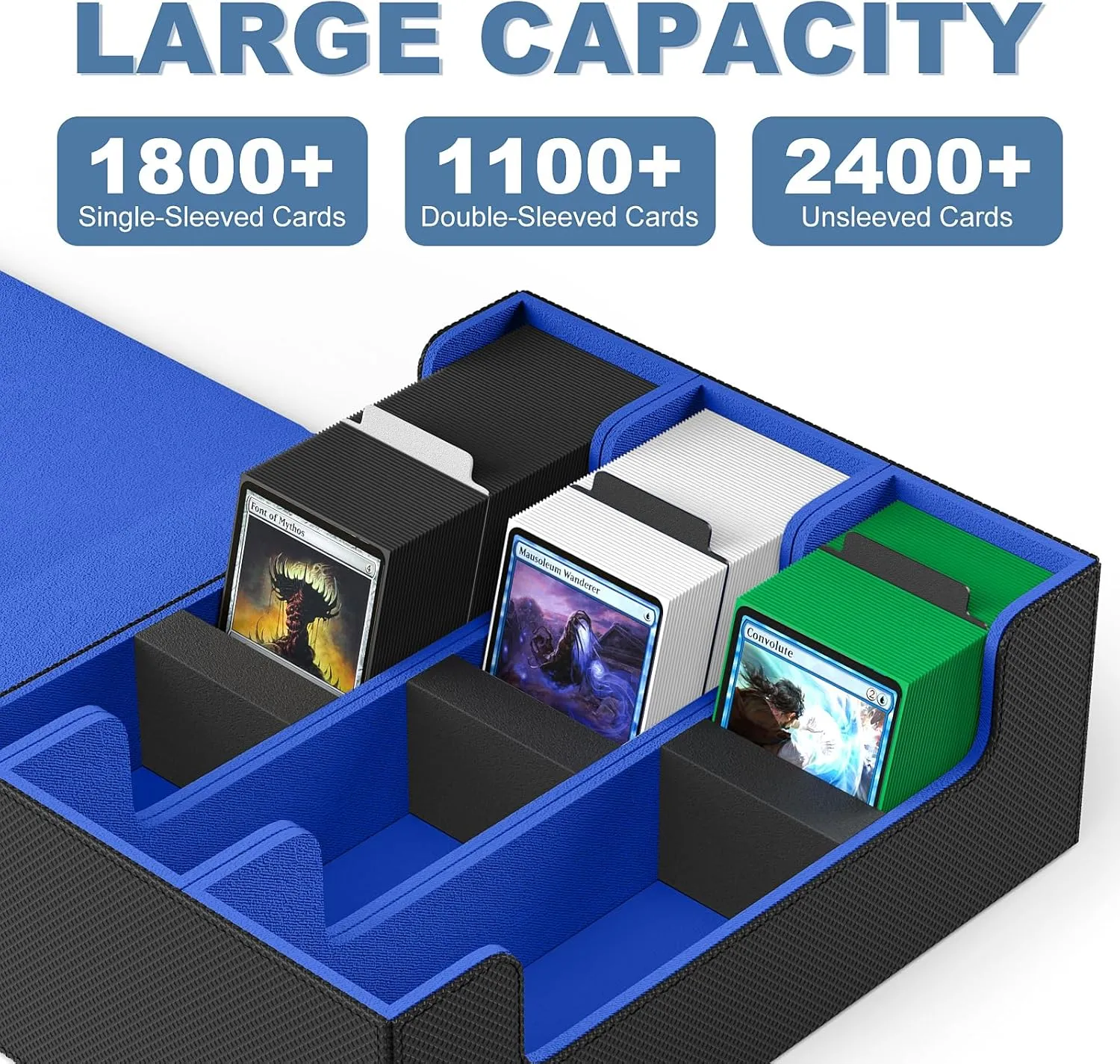 Leather Magnetic Closure Commander Deck Box Fit for YuGiOh, MTG and Sport Cards(Black&Blue) Mlikero Card Deck Case, 1800  Trading Card Storage Box criteria reach administer vow dynasty with 10 Dividers and 3 Foam Stoppers, 