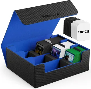 Leather Magnetic Closure Commander Deck Box Fit for YuGiOh, MTG and Sport Cards(Black&Blue) Mlikero Card Deck Case, 1800  Trading Card Storage Box criteria reach administer vow dynasty with 10 Dividers and 3 Foam Stoppers, 