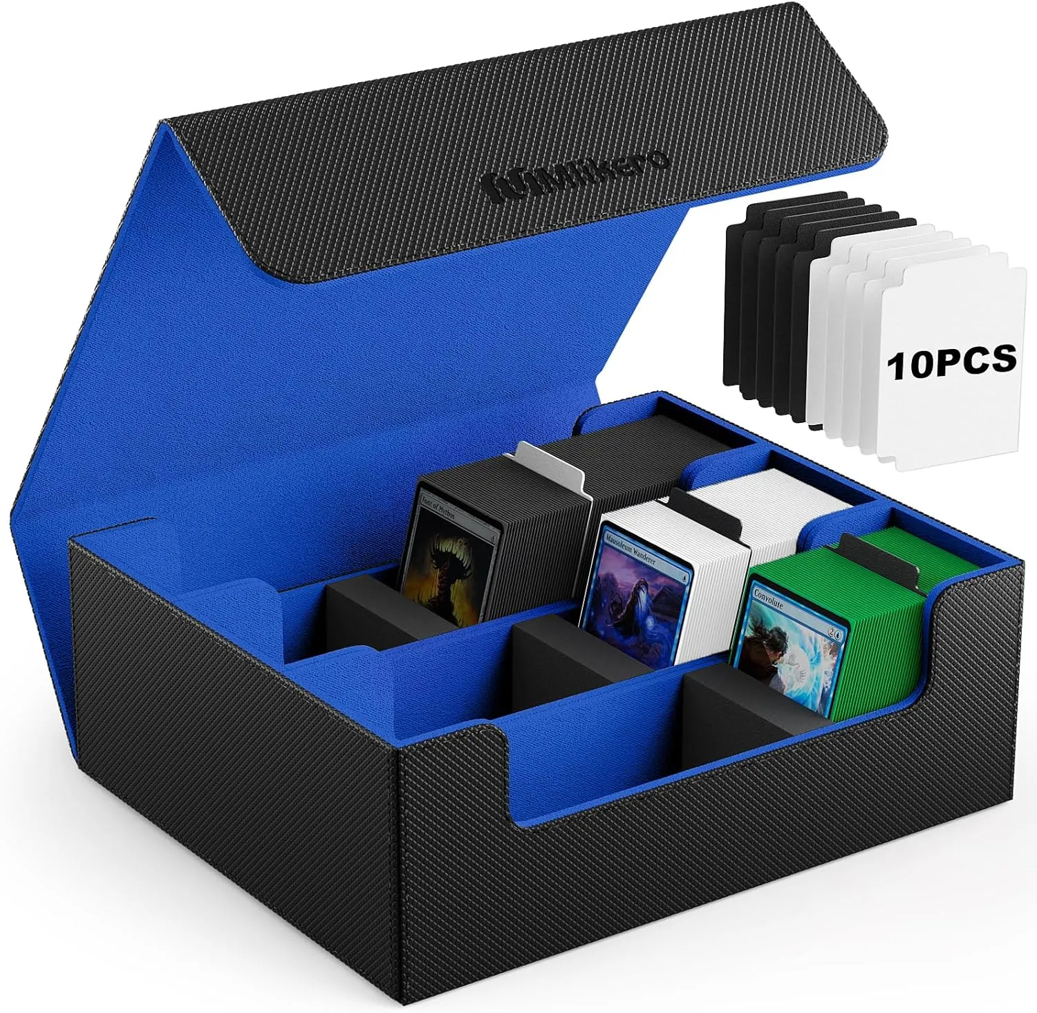 Leather Magnetic Closure Commander Deck Box Fit for YuGiOh, MTG and Sport Cards(Black&Blue) Mlikero Card Deck Case, 1800  Trading Card Storage Box criteria reach administer vow dynasty with 10 Dividers and 3 Foam Stoppers, 