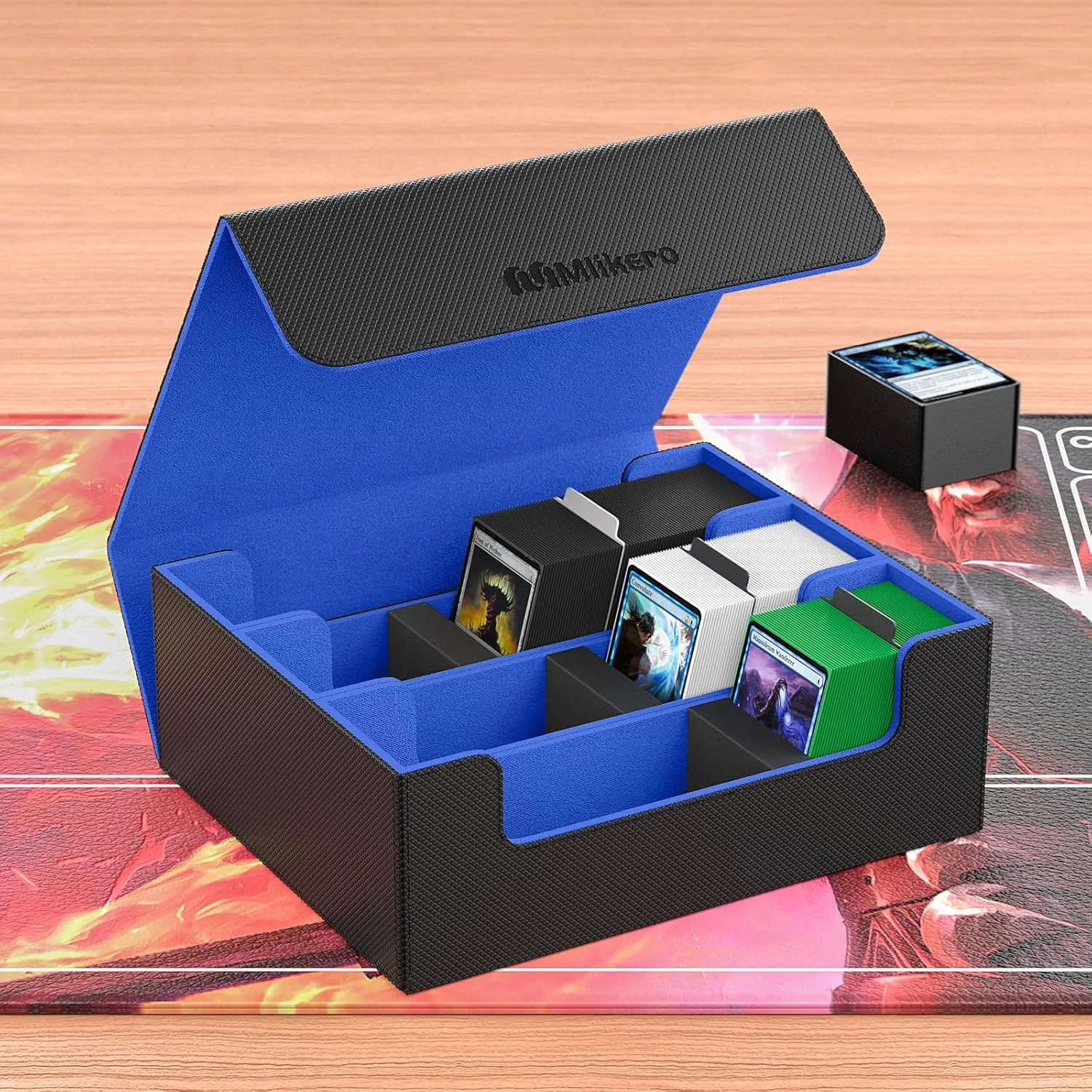 Leather Magnetic Closure Commander Deck Box Fit for YuGiOh, MTG and Sport Cards(Black&Blue) Mlikero Card Deck Case, 1800  Trading Card Storage Box criteria reach administer vow dynasty with 10 Dividers and 3 Foam Stoppers, 