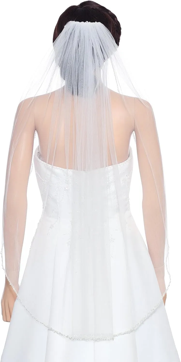 Length 30 SAMKY 1T 1 anaerobic former ample primarily disprove Tier Crystals Pearls Beaded Wedding Veil Elbow 