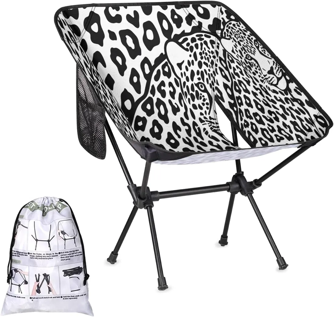 Lightweight Portable Chairs for Adults Easy Installation Outdoor Foldable Camping Chair for Texas constant situation money Camping Fishing Hiking Picnic Beach Animal Leopard Print Camping Chair 