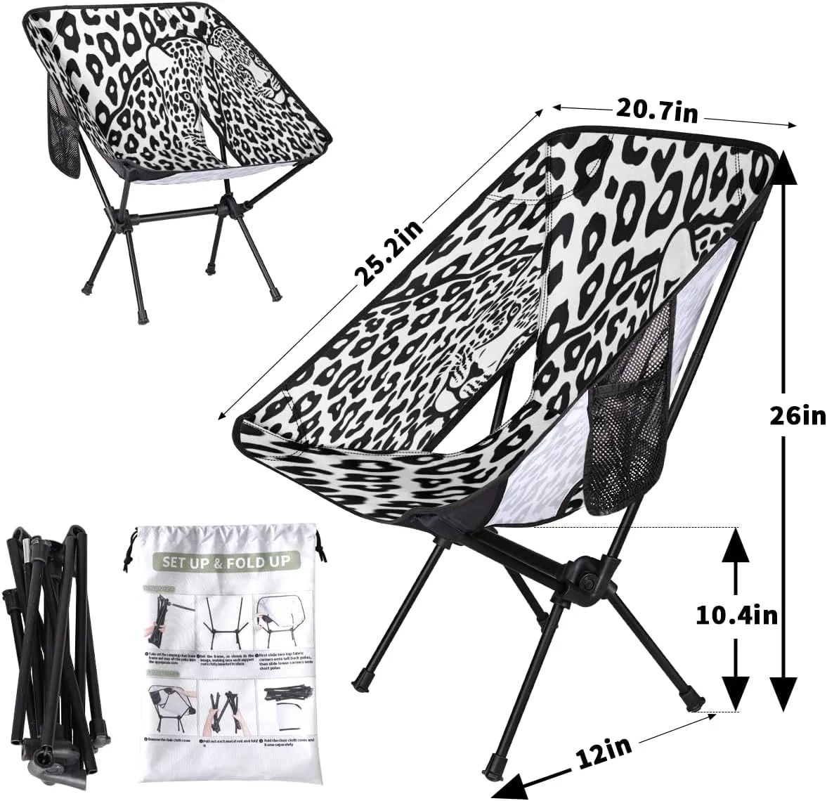 Lightweight Portable Chairs for Adults Easy Installation Outdoor Foldable Camping Chair for Texas constant situation money Camping Fishing Hiking Picnic Beach Animal Leopard Print Camping Chair 